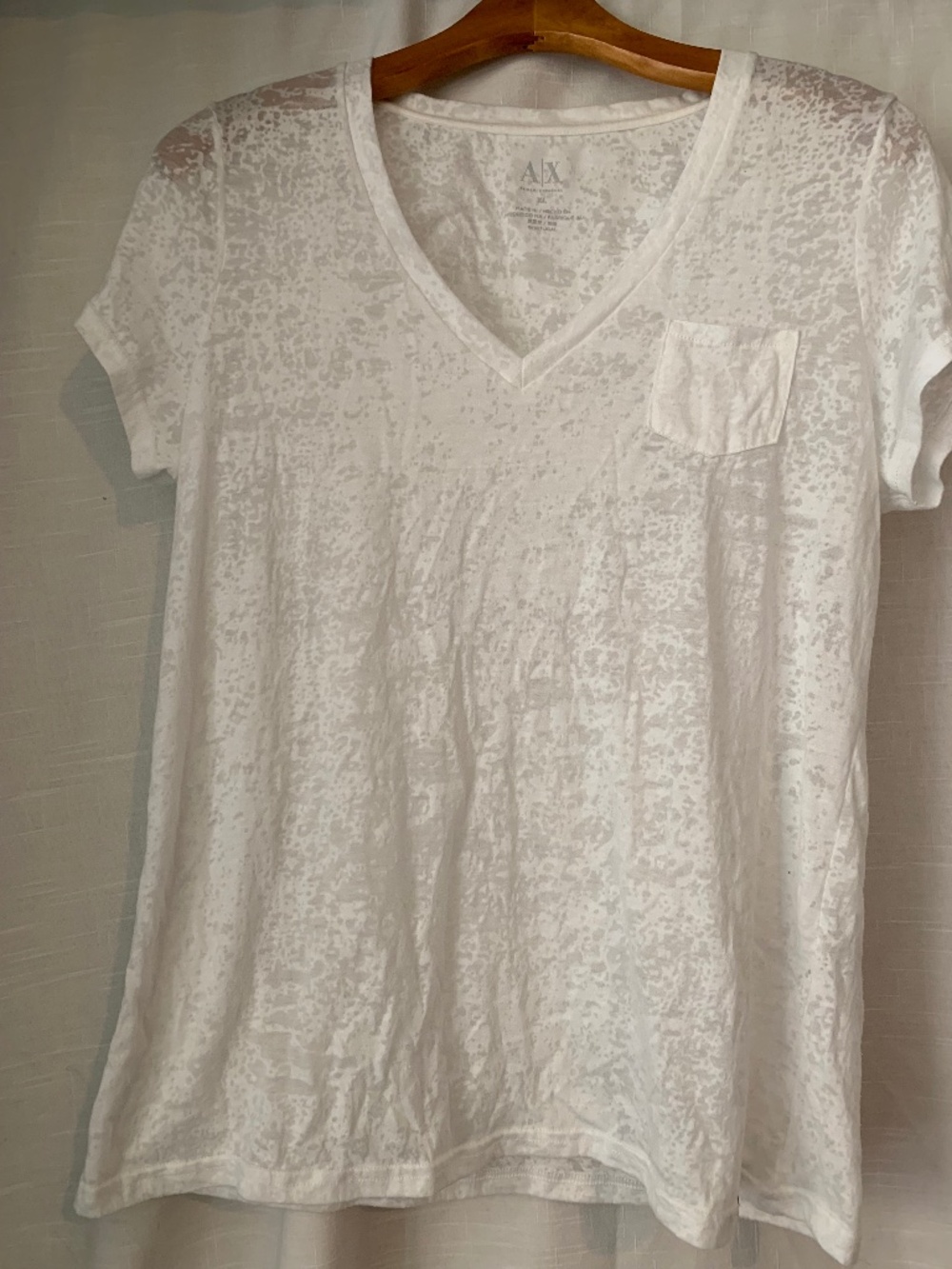 Armani Exchance White Acid Print V Neck Pocket Tee